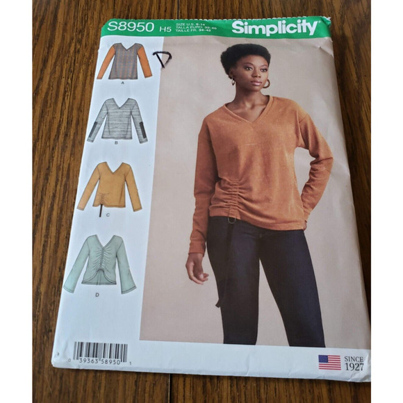Simplicity Pattern S8950 Ms V-Neck Knit Sweater Tops w/Length~Sleeve Size 6-14 - Picture 1 of 6